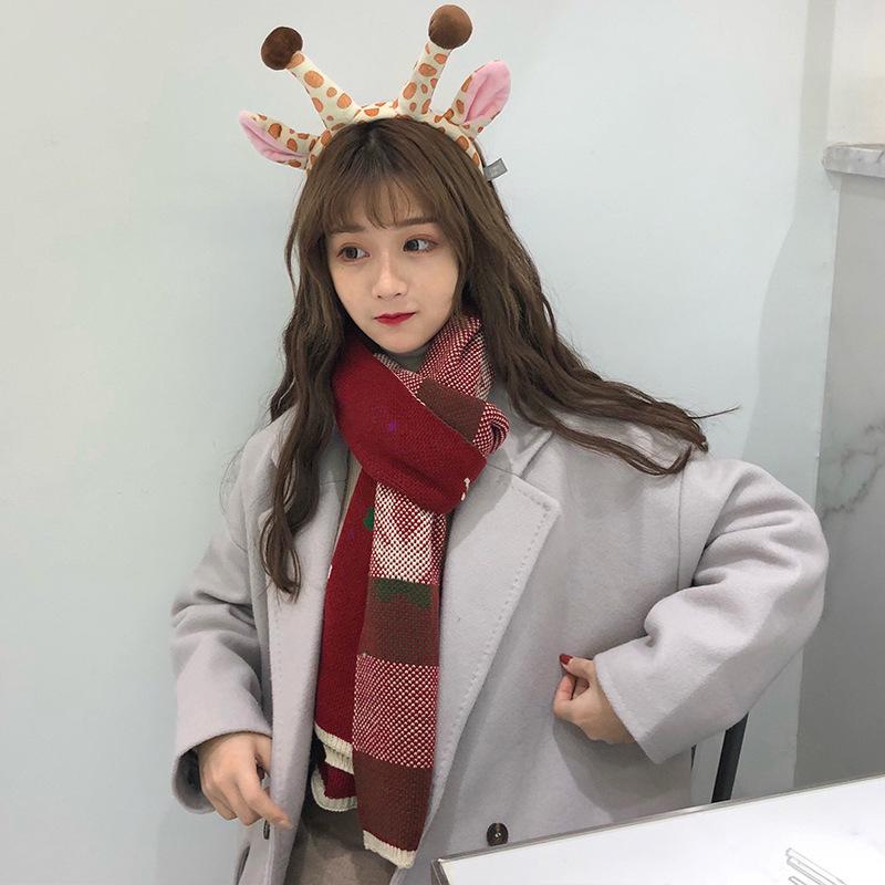 Christmas Gift Japanese Knitted Wool Scarf Female Autumn and Winter Korean Version Student Long Style Thickened Versatile Scarf Tide
