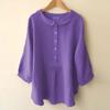 Blusa de lino y algodón para mujer, Top Harajuku liso informal con botones y cuello de muñeca japonesa, camisa de manga tres cuartos