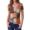 Women's Slim Fit Short Sleeve Top Square Neckline Vintage Floral Print Patchwork Design Casual Lightweight Blouse