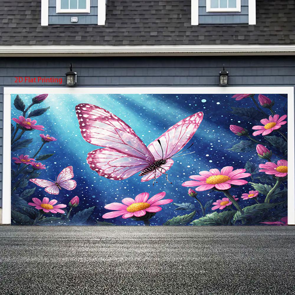2D plane pink butterfly flower dreamy background fabric party decoration banner background fabric polyester fiber