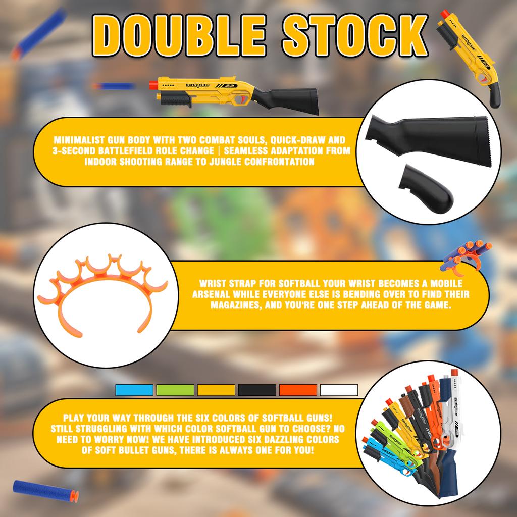 Non-Toxic Kids Outdoor Manual Foam Dart Blaster Gun With Dual Handles Safe Ammo Soft Bullet Multi Colors For Children