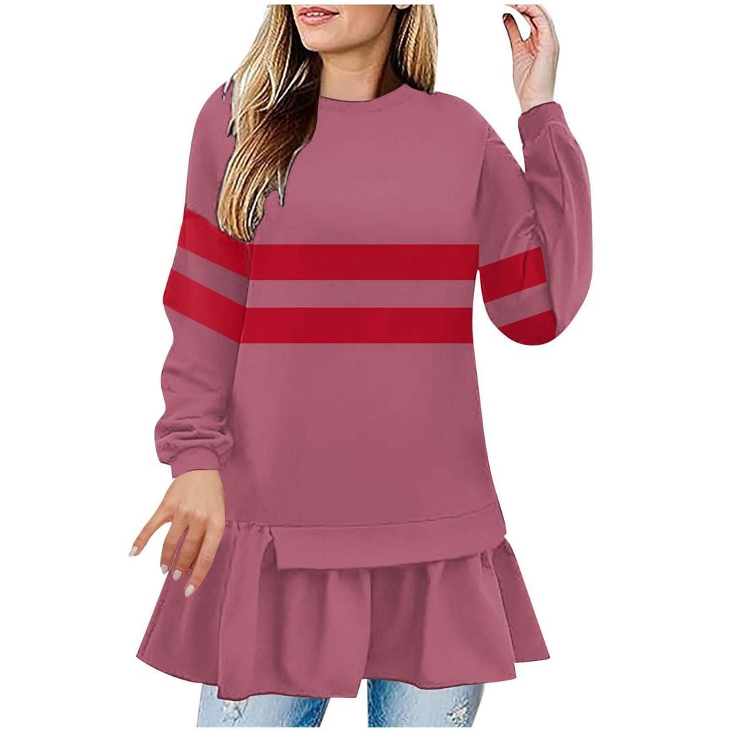 Womens Ruffle Hem Oversized Crewneck Sweatshirt Casual Long Sleeve Loose  Fall Pullover Tops