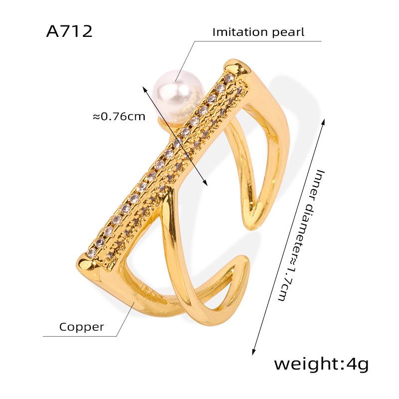 

Британське Геометричне Кільце Люкс з Хрестом Мікро-вставка Циркон Перламутр Кільце на Фалангу Мідь Позолота Нішевий Дизайн Кільце No. 7