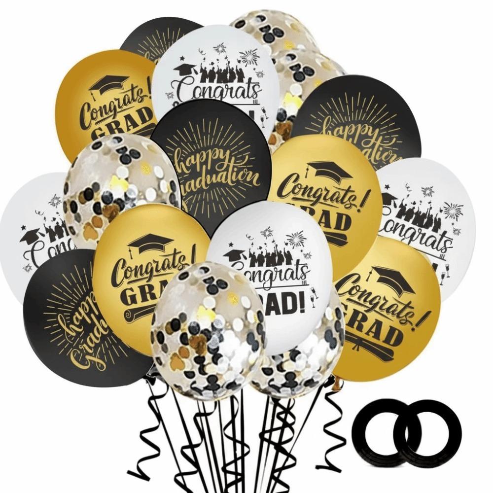 Black Gold Graduation Decorations Cap Printing Latex Balloon Confetti Balloon School Celebration