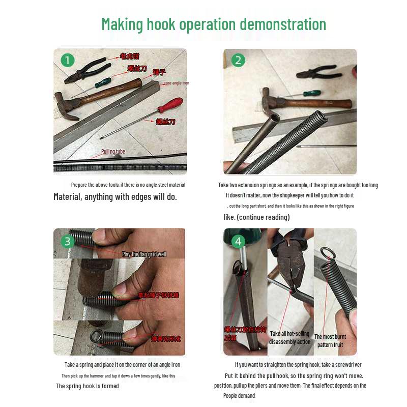 1m Spring Coil Extension with Hook - Strong Tensile Force, Thin Soft Sheath, for Tarpaulins & Sliding Doors