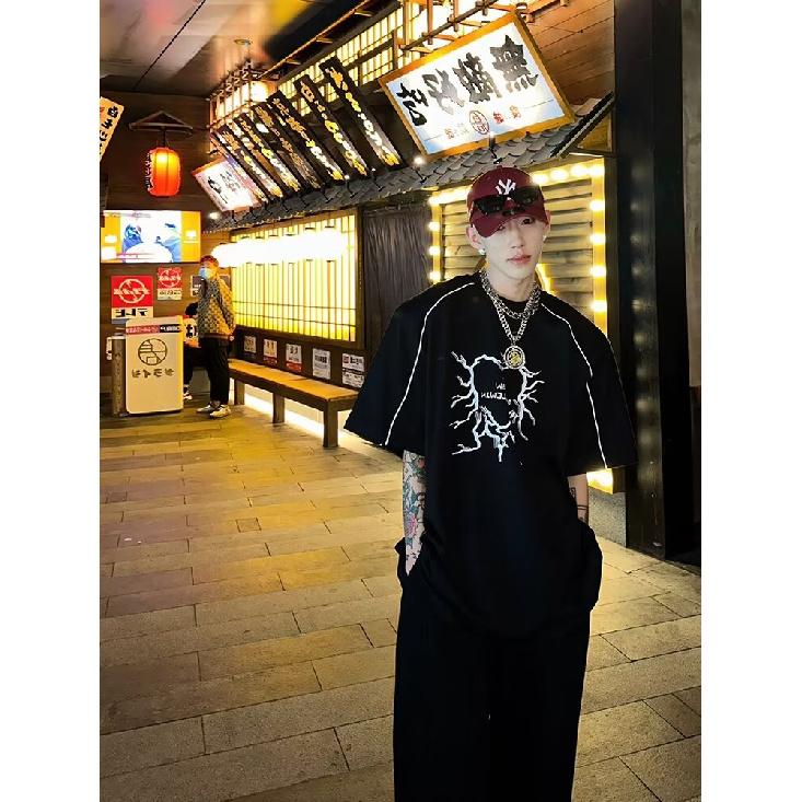 

Новая футболка с коротким рукавом для мужчин, Модный бренд, Европейский и американский хип-хоп стиль, Базовая футболка с круглым вырезом, Летний топ M чёрный