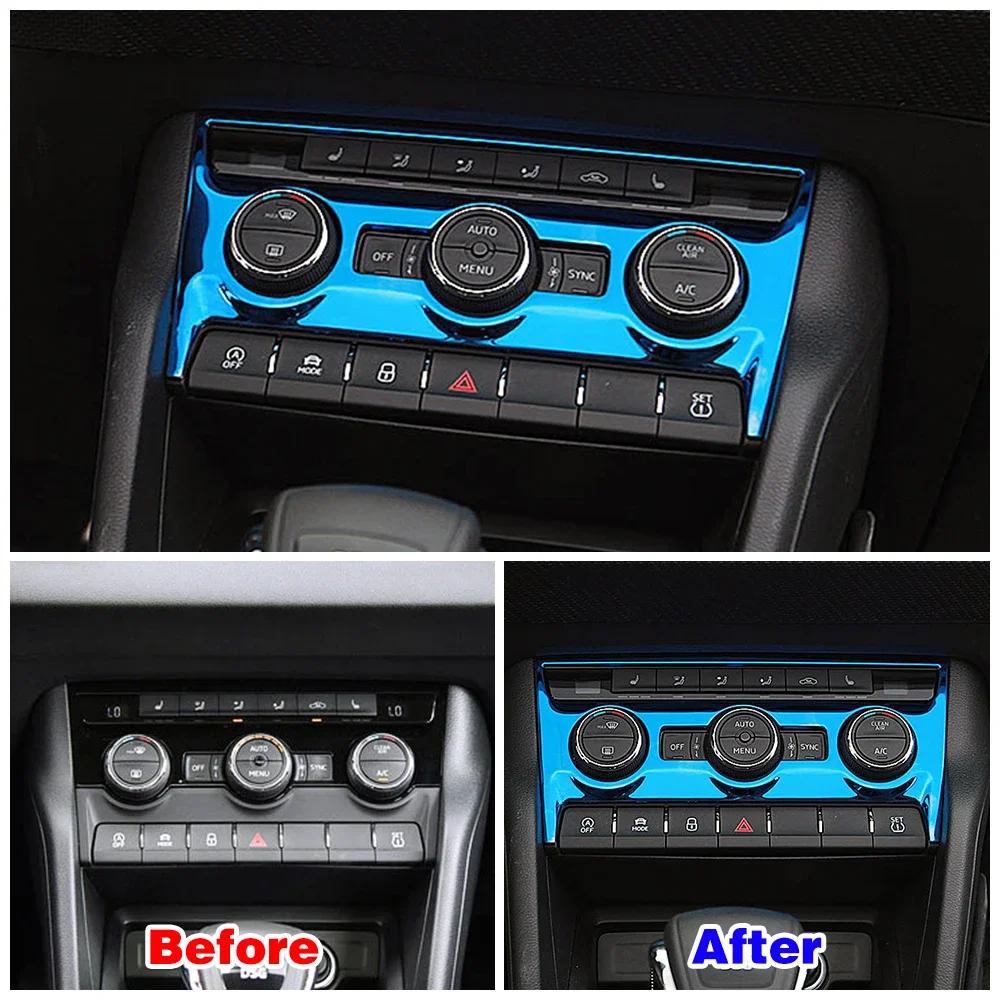 For Skoda Karoq 2017-2024 Car Interior Central Console Part Refit Trim Stainless Steel Accessories Decoration Modify Sticker