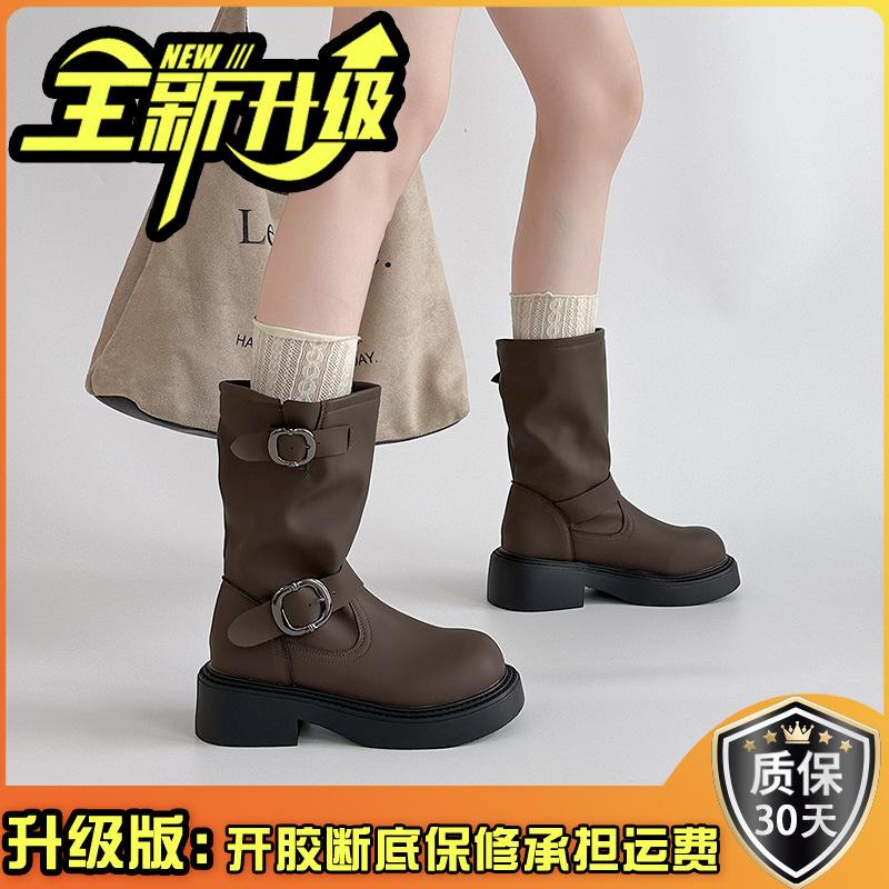 Fashion retro leather boots belt buckle Martin boots women's autumn and winter versatile leather casual shoes fashion boots short boots tide