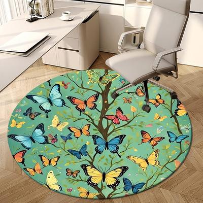 1pc Butterfly Garden Round Carpet, Made of Polyester,Perfect for Decorating Office Chairs, Living Rooms,Vibrant Decorative Rug
