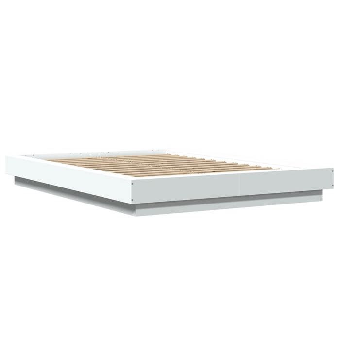 VidaXL Cadre de lit avec lumières LED blanc 135x190 cm bois ingénierie, meuble de chambre à coucher, sommier, lit de 3281133