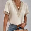 8 Color Women's V Neck Lacework Loose Top Short Sleeve Shirt Woman Blouses & Shirts
