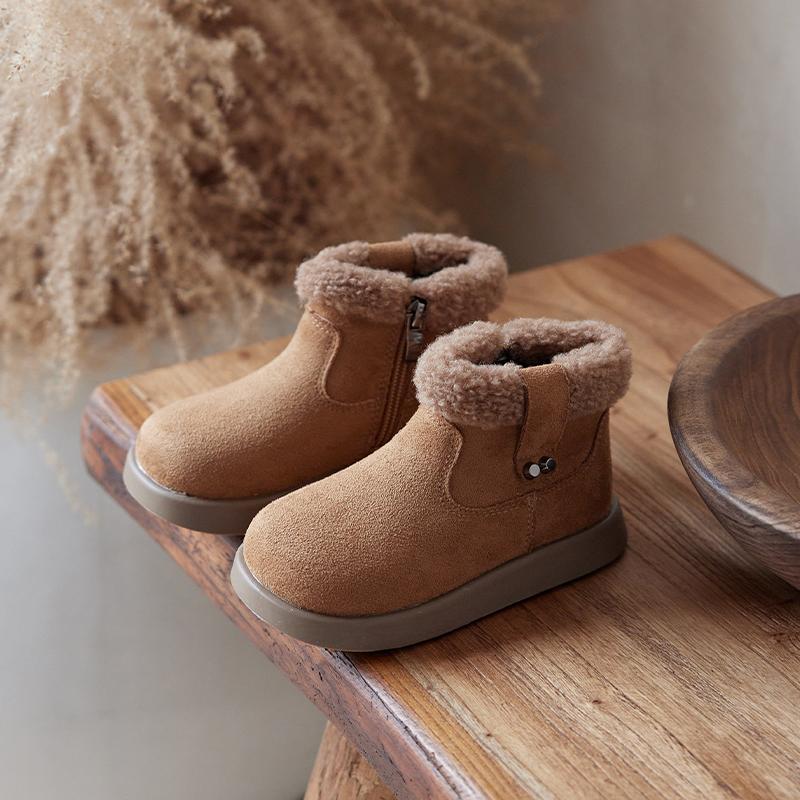 Kids Winter New Fashion Cute Plus Velvet Warm Retro Short Boots Baby Casual Soft Lightweight Zipper Thick Bottom Snow Boots
