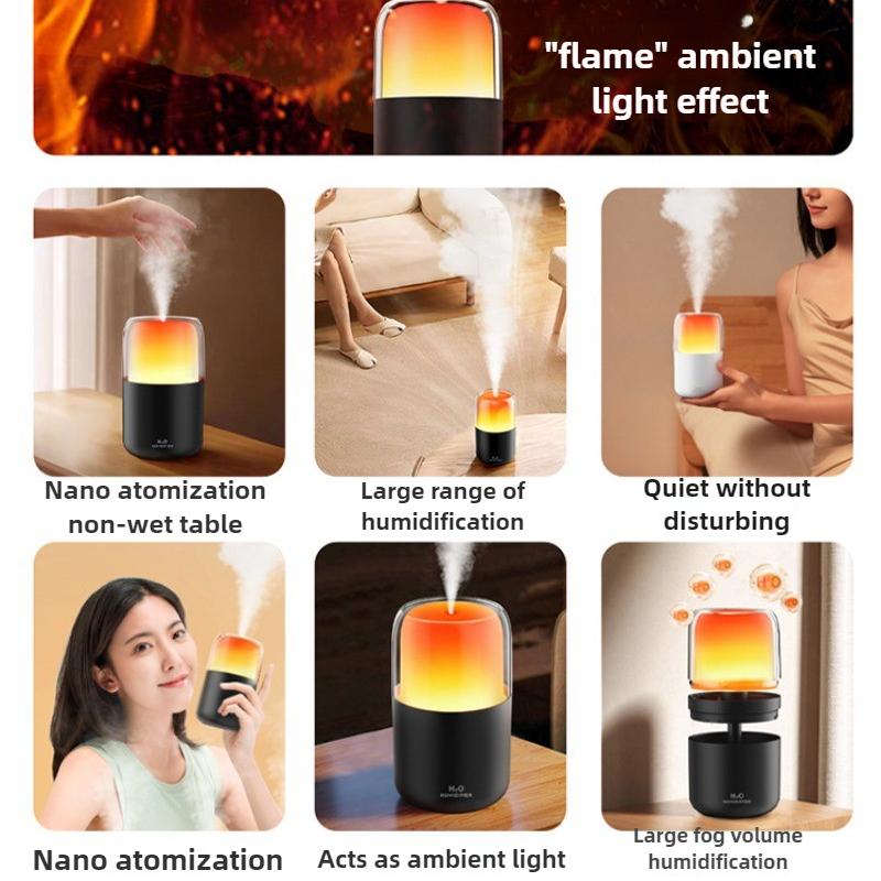 280mL Intelligent Simulation Flame Aromatherapy Machine Usb Mini Ultrasonic Humidifier Home Desktop Diffuser Flame Humidifier