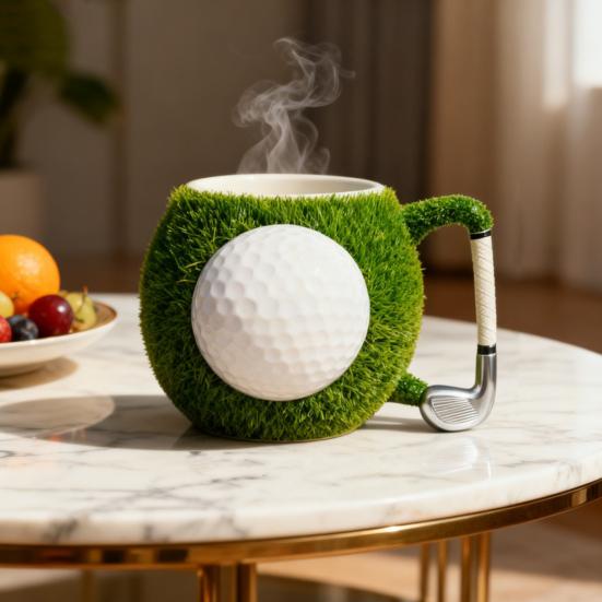 Golf Club Handle Mug Golf Ball Texture Spacious Capacity Golf Cup Sports Ball Mug Golf Enthusiast Gift Drinkware