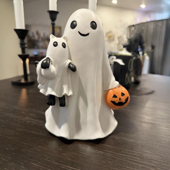 Halloween Ghost Statue Mini Resin Figurine Cute Funny Cartoon Design Spooky Statue Festival Party Decoration