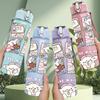 1PC Cute Cartoon Cat Scrapbook Print 750ml Color Plastic Sports Water Bottle Leakproof Flip Straw Lid Suitable for Sports Office Home Use