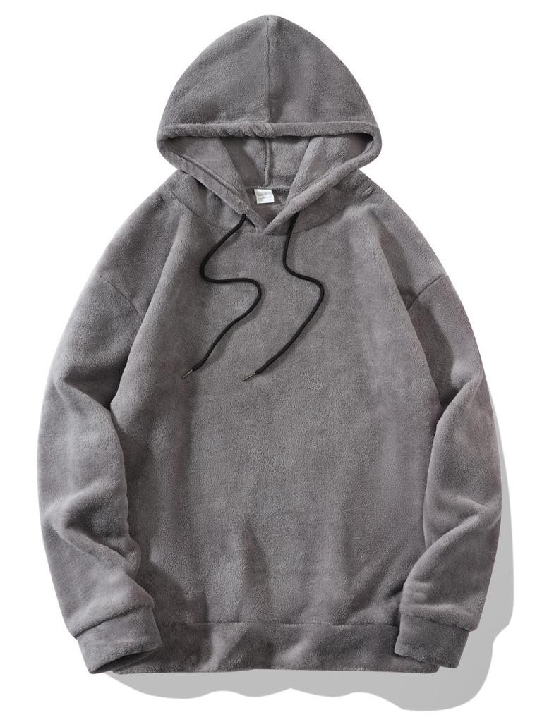 Men's Plus Size European Casual Hooded Sweatshirt & Shorts Set, Autumn/Winter Fashion, Coral Fleece