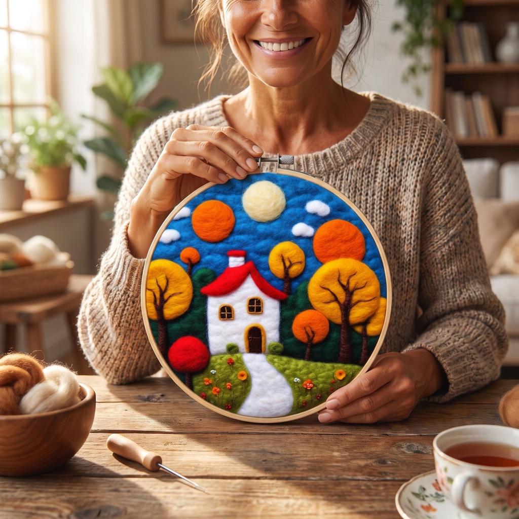 Needle Felting Kit for Beginners with Embroidery, Wool Painting Set for Home Decor
