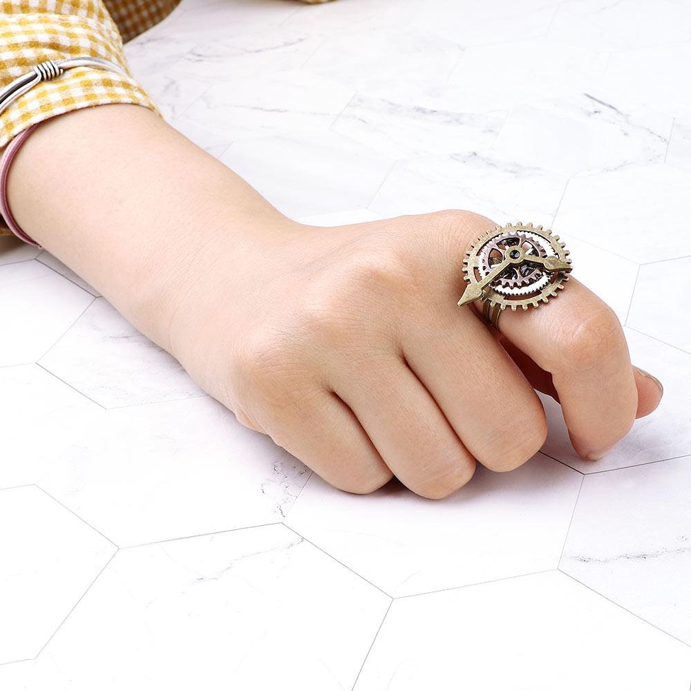 Punk Gears Steam Clock Watch for Women Men Copper Rings Fingering Party Jewelry Fashion Jewelry