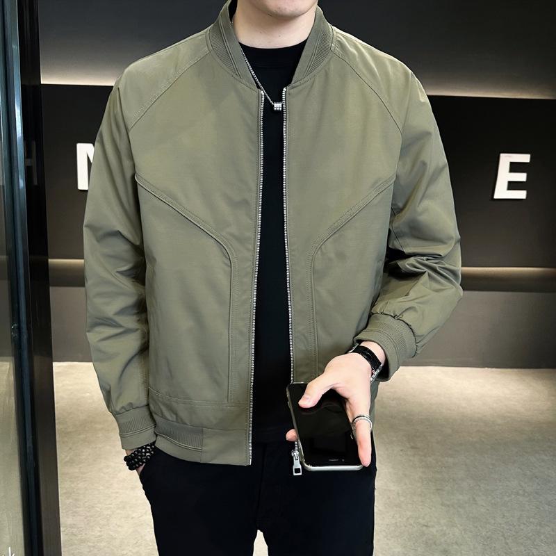 

2025 Men s Korean Style Stand Collar Jacket - Spring/Autumn Solid Color for All Ages XXL
