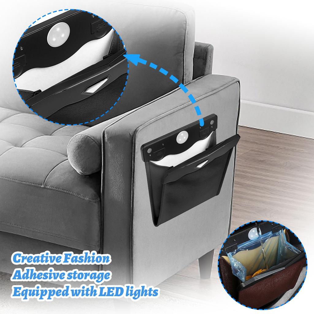 Smart LED Car Trash Can Waterproof Garbage Bag Passenger Side Faux Leather Storage Bag Leakproof Reusable Hanging