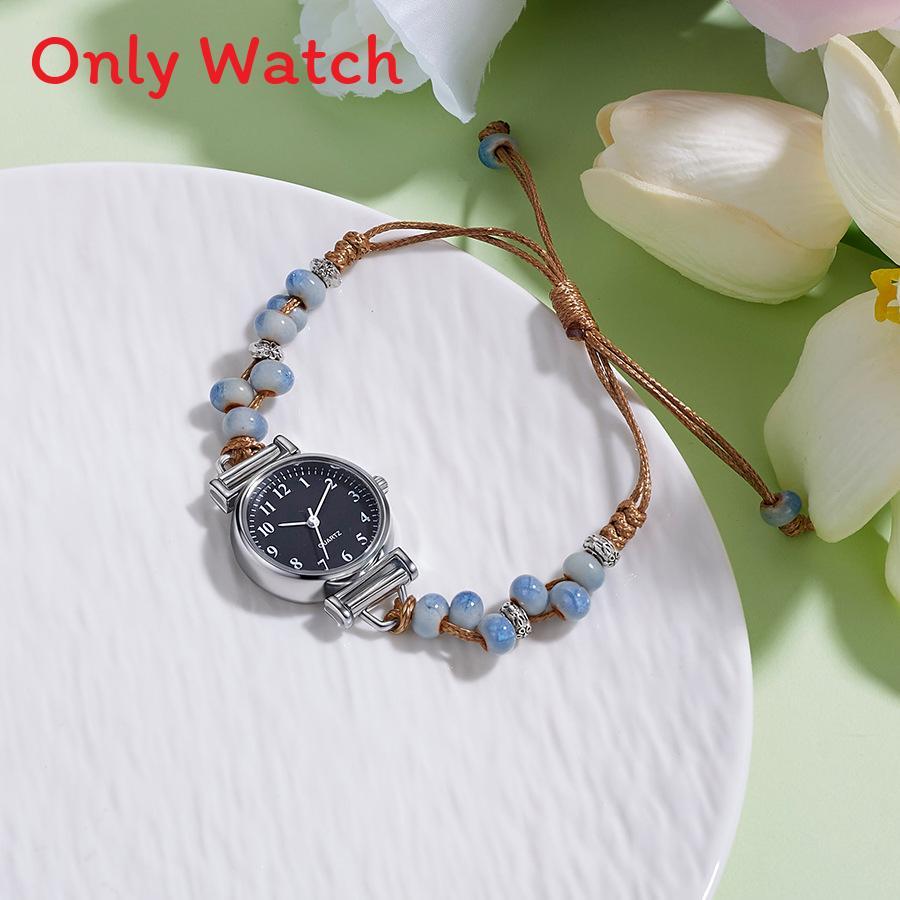Kleine duftende gewebte Uhr für Damen Armband Digitalanzeige Lässig Elegant Teerosen Perlenuhr