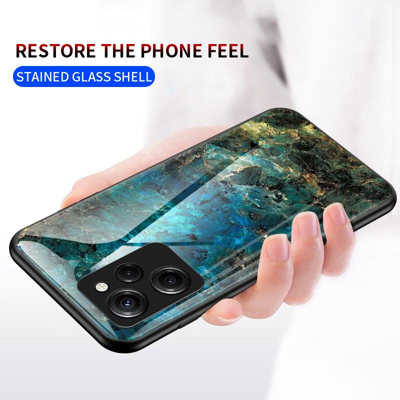 For Xiaomi Poco X5 Pro 5G/Redmi Note 12 Pro Speed 5G Marble Pattern Phone Case Tempered Glass+PC +TPU Phone Cover