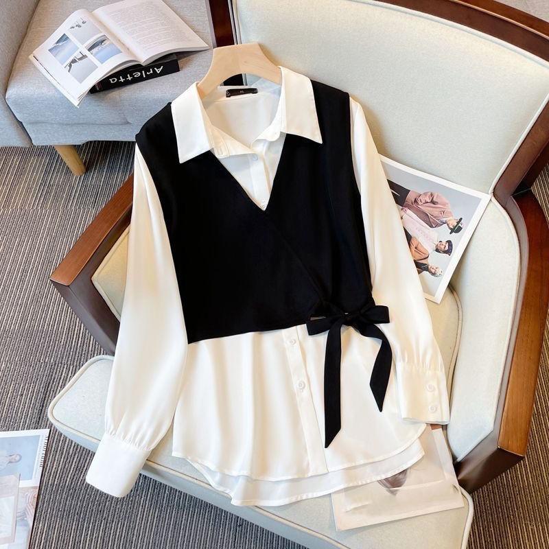 

Женская весенне-осенняя свободная повседневная рубашка средней длины для работающих женщин 4XL белый