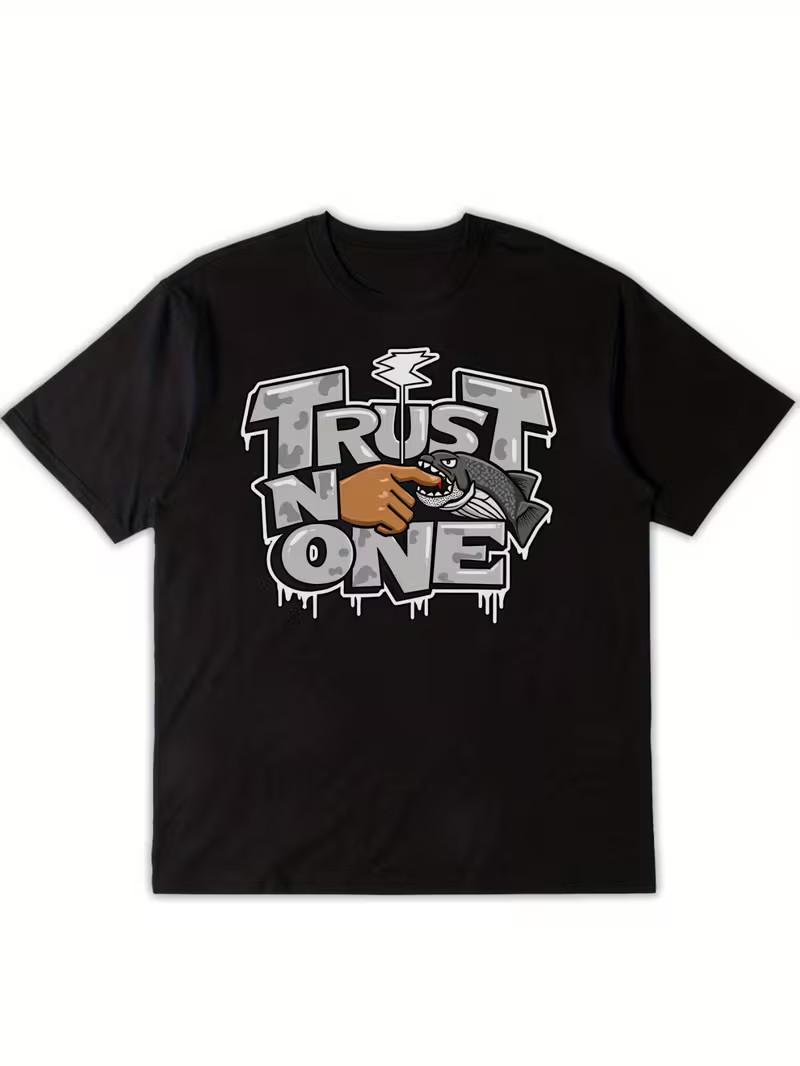 Men S Trust No One Graphic T-Shirt - Black Casual Short Sleeve Tee with Skull XXL