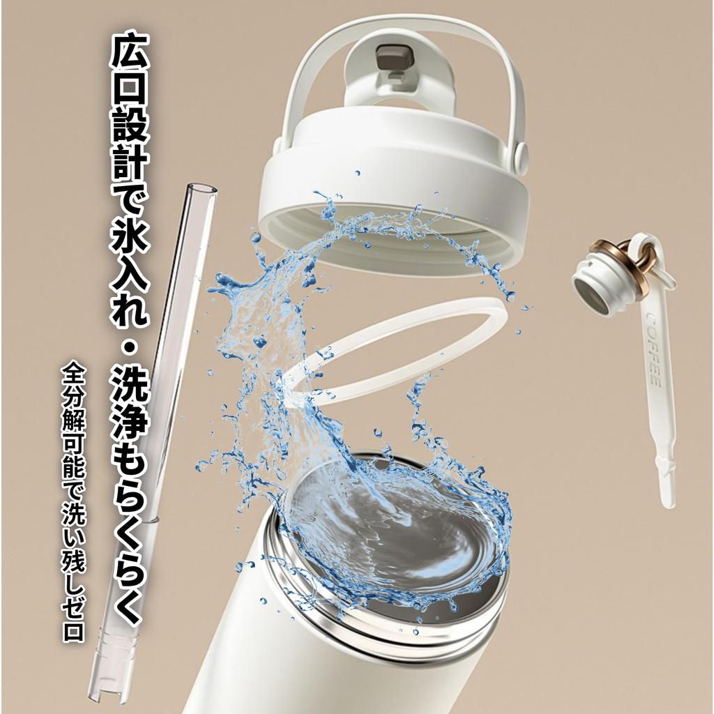 500ml Ceramic Use Vacuum Keeps Drinks Hot or with Expandable Straw Tumbler, 3-Way (Direct Drinking/Straw/With Lid), Non-Coated, Insulated, Cold,