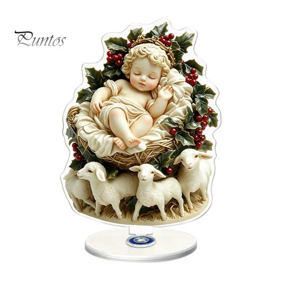 Stable Rotating Base Ornaments Christmas Acrylic 360 Degree Ornament, Double-sided HD UV Printed Angel Figurines Religious 2D Decorative Item
