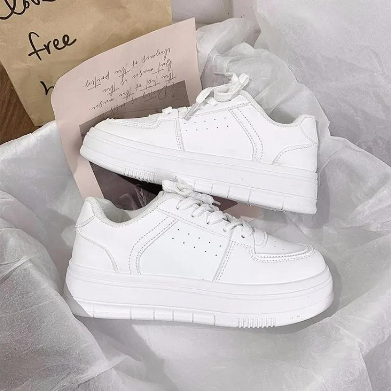 Fashion High Quality Women Sneakers Solid Color Fashion Casual Shoes Comfortable Lace Up Platform Shoes Outdoor Walking Vulcanize Shoes