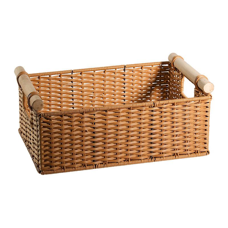 Nordic Imitation Rattan Storage Basket with Wooden Handles