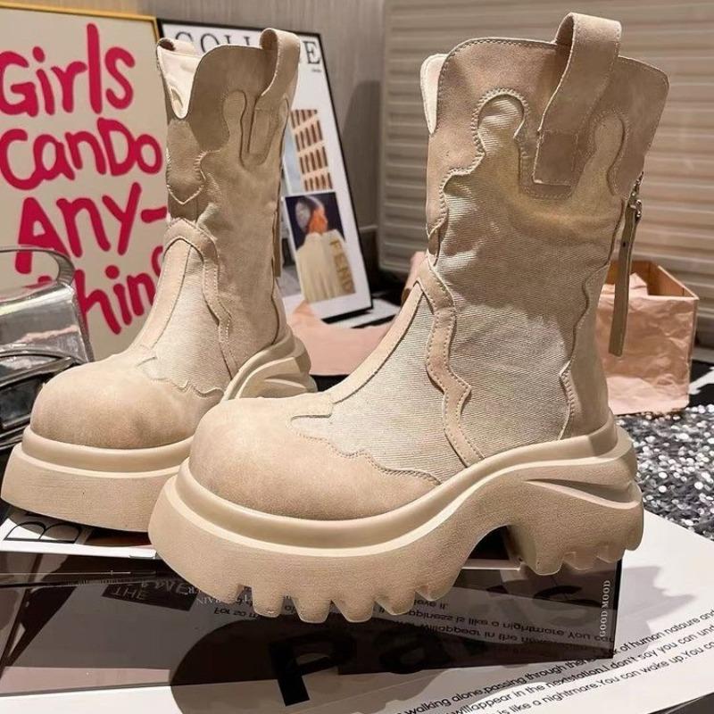 

Fashion Platform Women s Ankle Boots High Heels Designer Shoes Autumn Short Boots 2025 Chelsea Boots Fashion Goth Walking Mujer Zapatos 35 бежевый