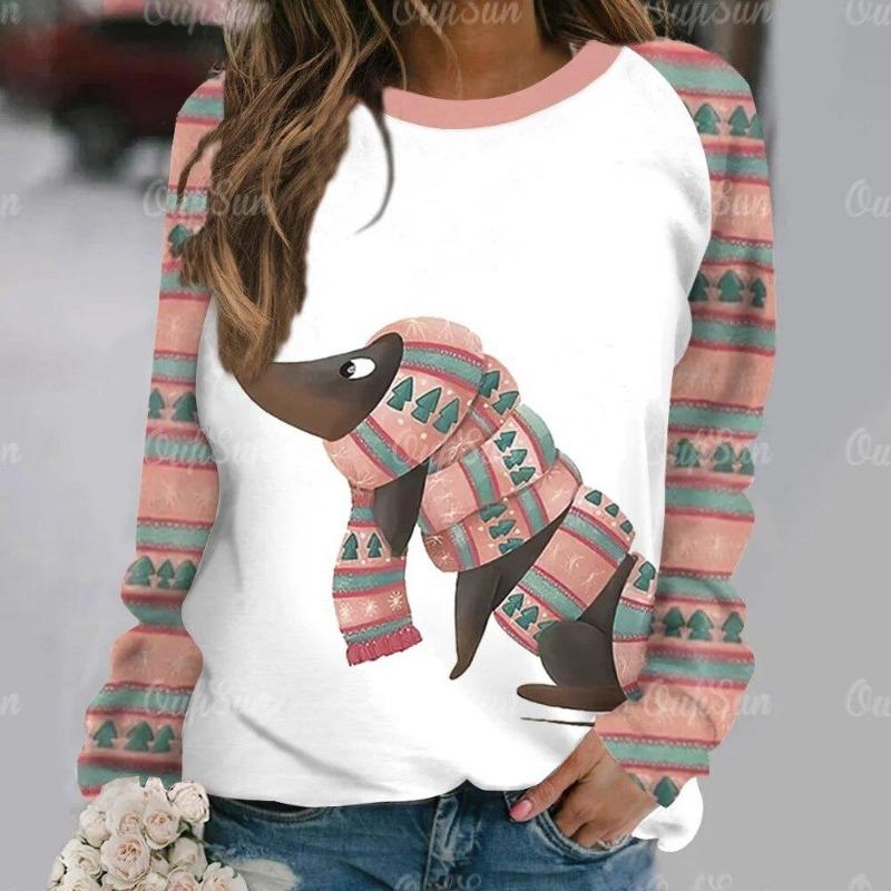 Mode Kawaii Katt Djur Tryck Långärmade T-shirts För Kvinnor Sweatshirts Dam Söt O-Hals Pullover Kvinna T-shirts Topp Kläder
