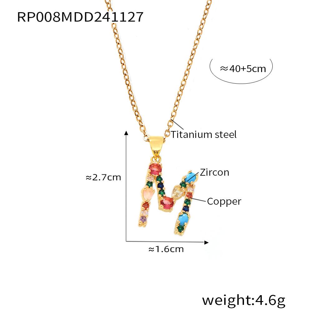 Colorful Zircon Alphabet Pendant Necklace - Hip-Hop Style