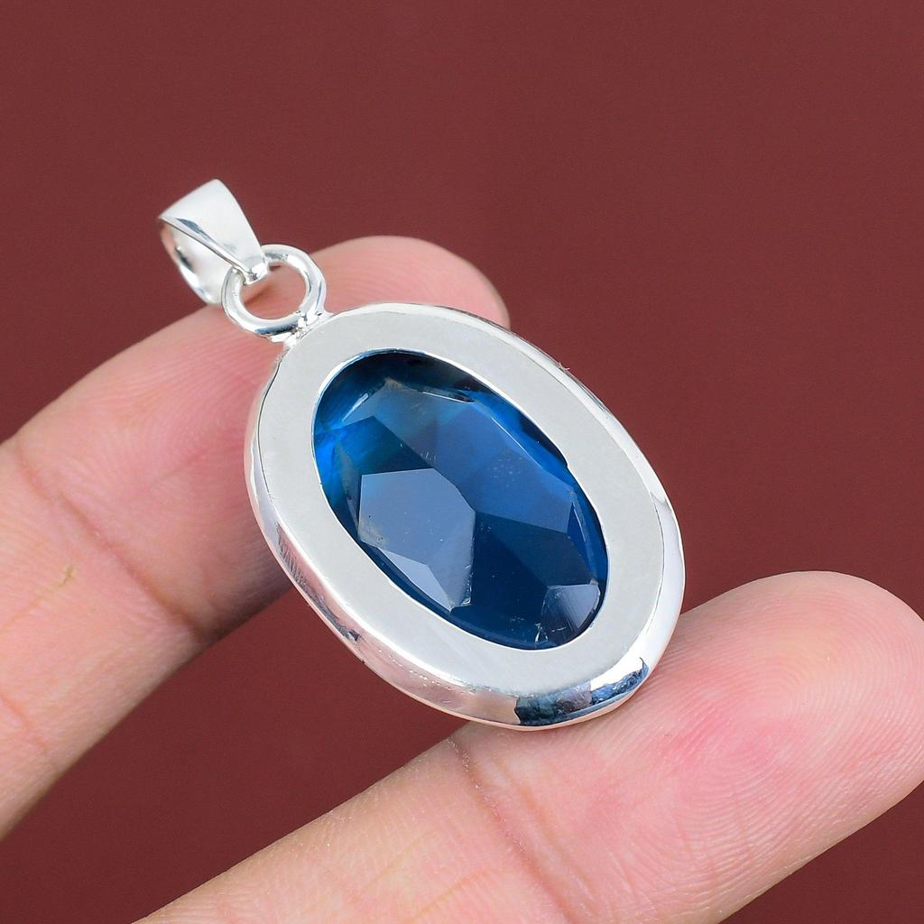 Faceted London Blue Topaz Pendant Real Gemstone Pendant Amazing Jewelry 925 Sterling Silver Pendant Handmade Dainty Pendant Gifts For Friend