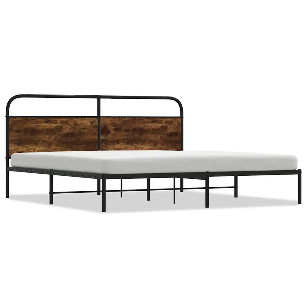 Metal Bed Frame Without Mattress Smoked Oak Finish 180 X 200 Cm