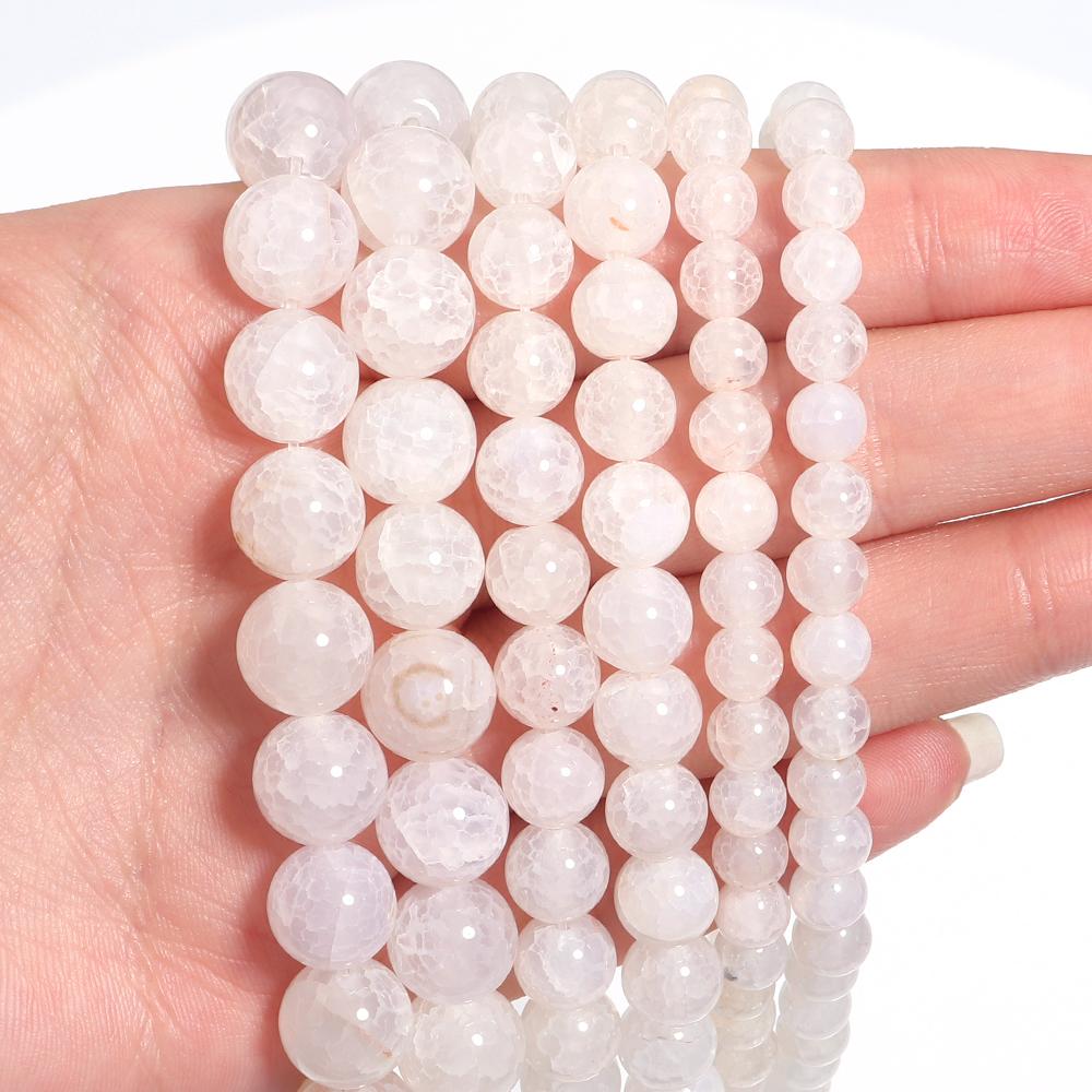 6 8 10mm Natural Agates Stone Beads White Ice Flower Round Loose Gemstone Bead For Jewelry Making DIY Necklace Bracelet Findings