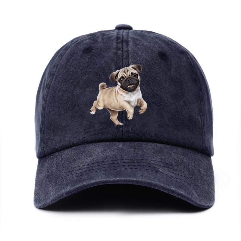 Cute Running Pug Dog Baseball Cap Cotton Adjustable Casual Hat for Pet Lovers Unisex
