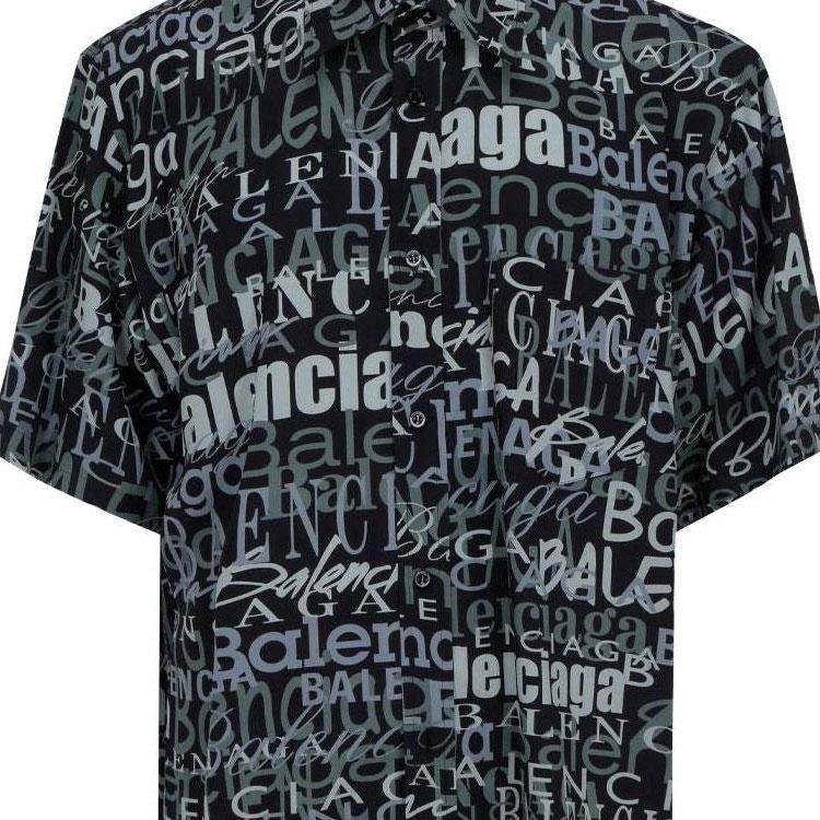 Balenciaga 'Mixed Typo' Logo Print Short Sleeve Shirt 'Black Grey' Men's 556854TELF21269