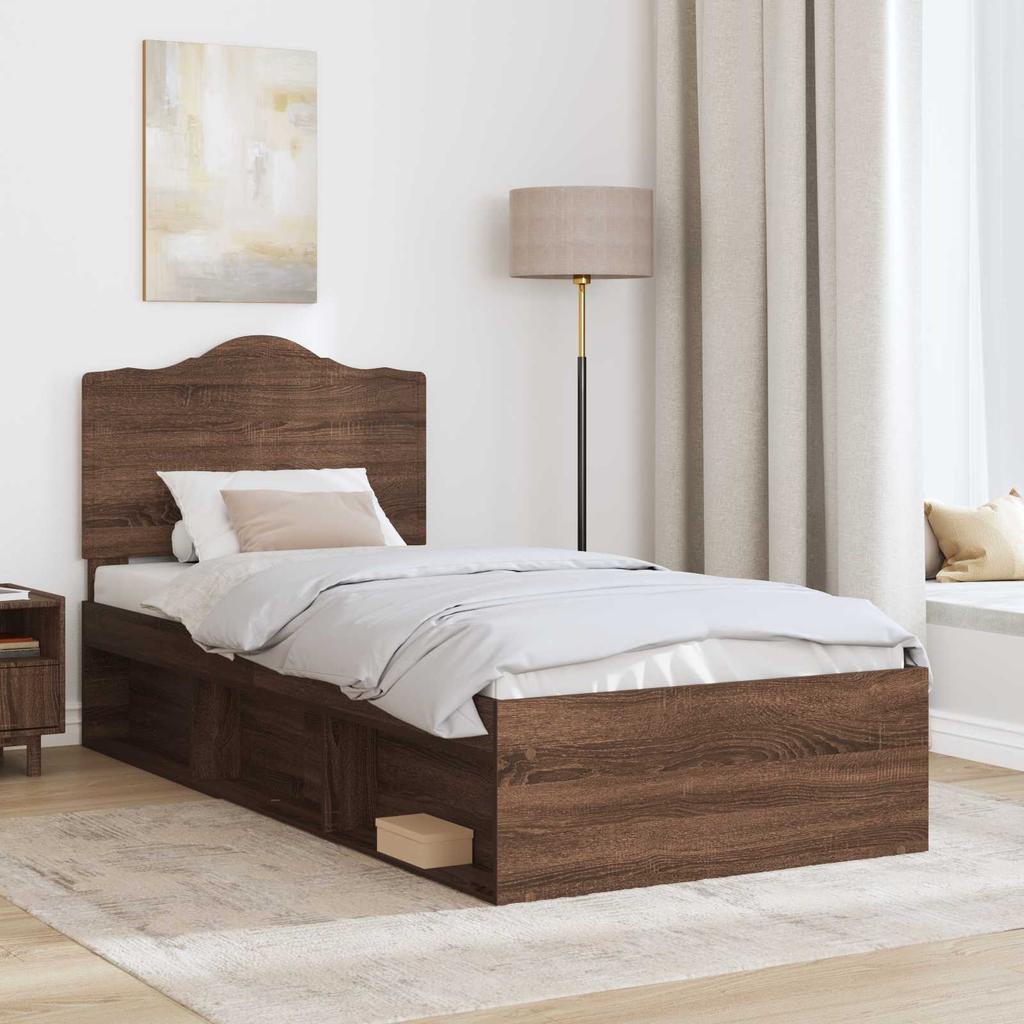 Bed Frame Brown Oak Effect 75 X 190 Cm Solid Pine Wood