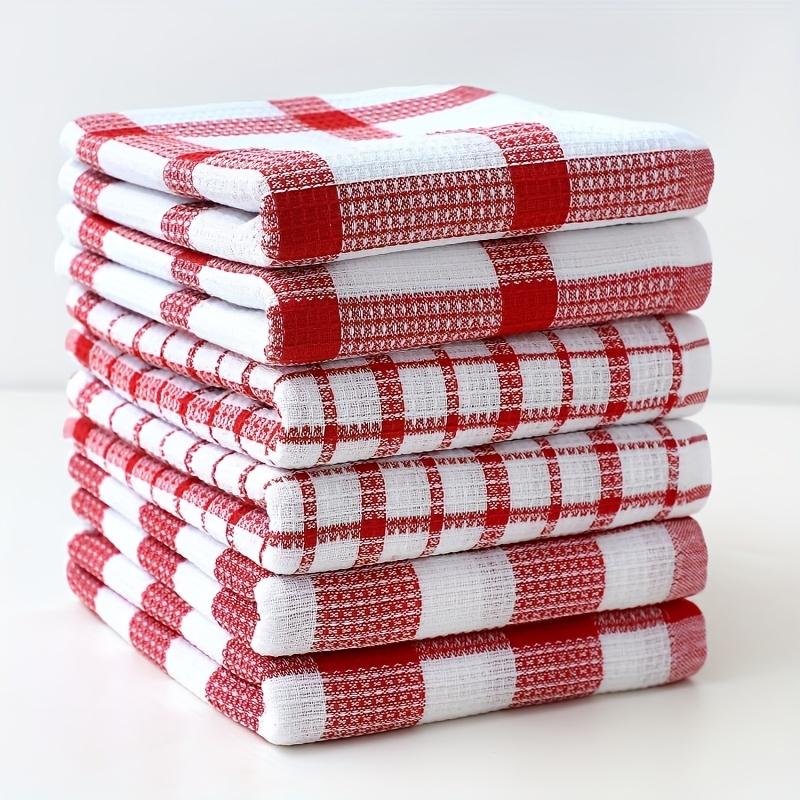 6pcs/set Grid Cotton Tea Towels Soft Breathable Kitchen Dishcloths Quick Dry Polyester Blend Household Supplies Towel Set