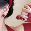 S925 Sterling Silver Red Mantou Pearl Stud Earrings - Retro Hong Kong Style, Elegant, High-End Fashion Accessories for Women