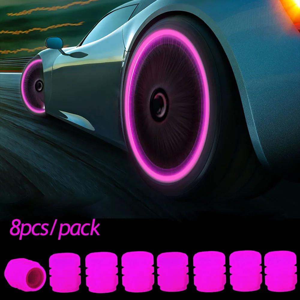 1/4/8pcs  Luminous Car Tire Valve Cap Fluorescent Night Glowing Decor Motorcycle Bike Wheel Nozzle Dustproof Tyre Valve Stem Cap