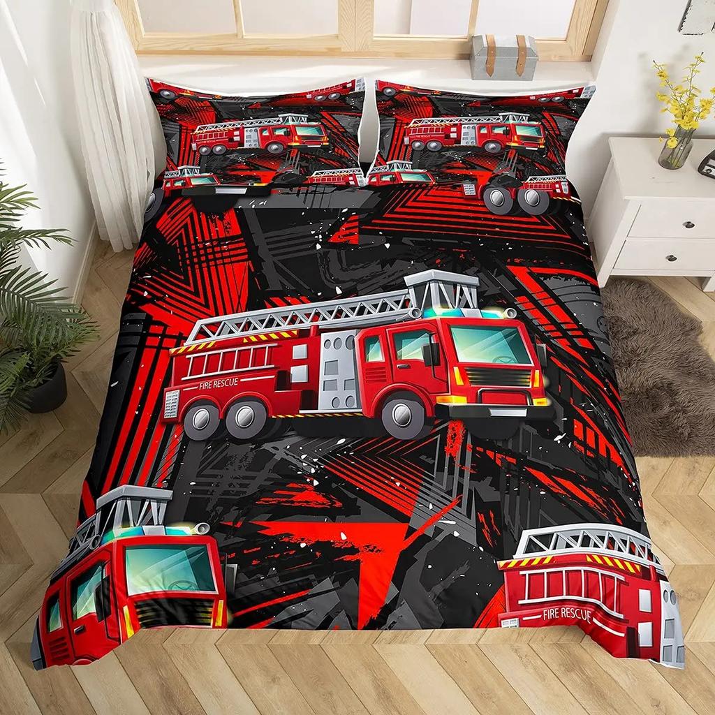 LKW Spielzeug Bettbezug, Grün angetriebener LKW Bettbezug Set mit Kissenbezug, Cartoon Bettwäsche Dekor Geburtstagsgeschenk, Doppelbettgröße