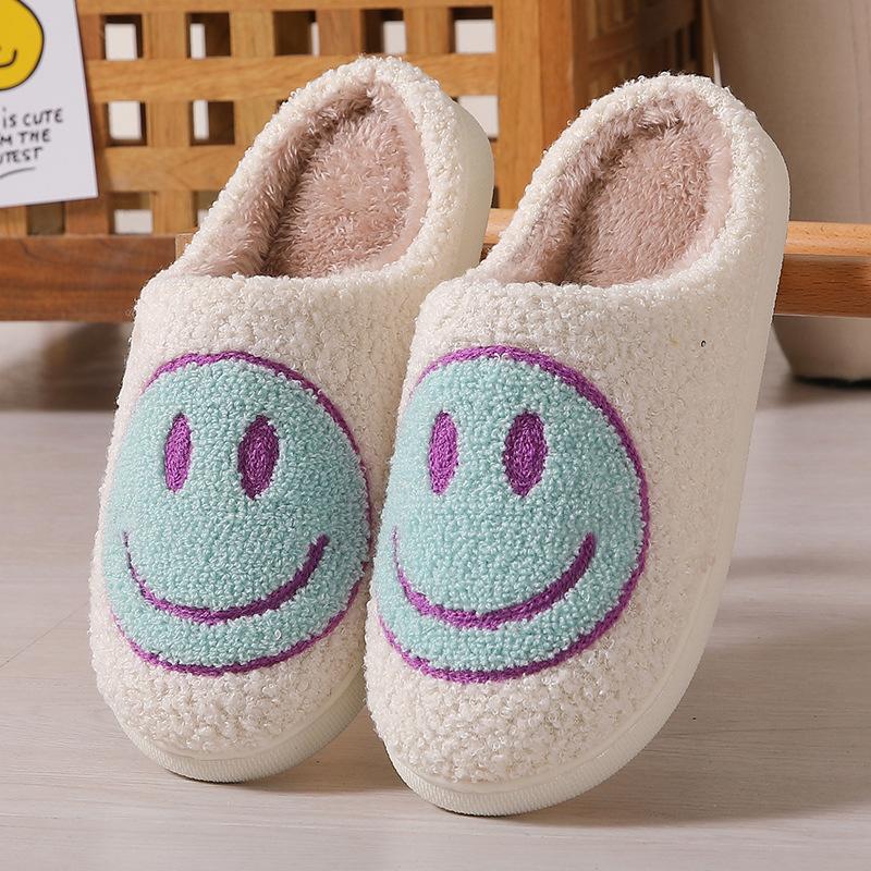 Winter cute cartoon smiley face home cotton slippers home fluffy slippers female couple warm slippers indoor