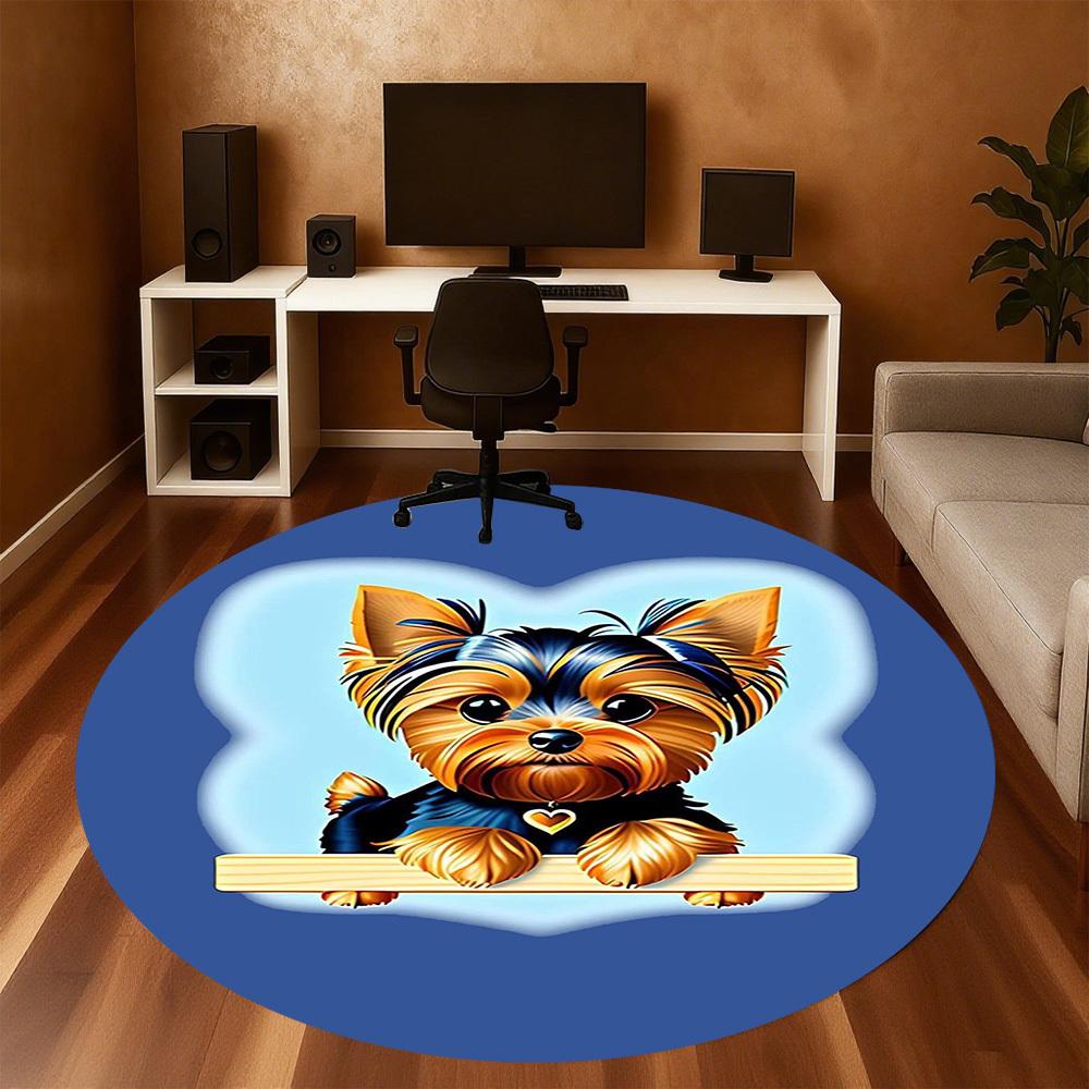 1PC Yorkshire Terrier Cute Heart Round Chair Mat Area Rug - Non-Slip, Floor Mat for Office, Bedroom, Home Decor Christmas Gift C0528071