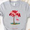 Pink Coconut Tree With A Flamingo T Shirt Summer Unisex Lover Bird Vintage Breathable Top For Everyday Wear Homme Graphic