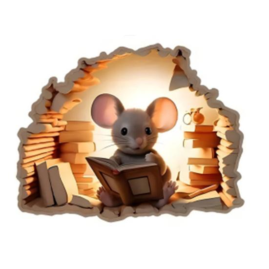 Yousheng 3D Mouse Wall Decal Realistic Rat Hole PVC Sticker with 3D Effect for Laptops Cars Furniture Bedroom Wall Decoration